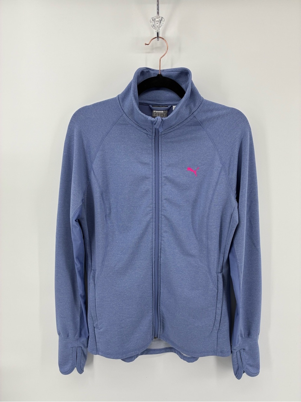 Puma Women's Blue Full-Zip Track Jacket with Pink Logo